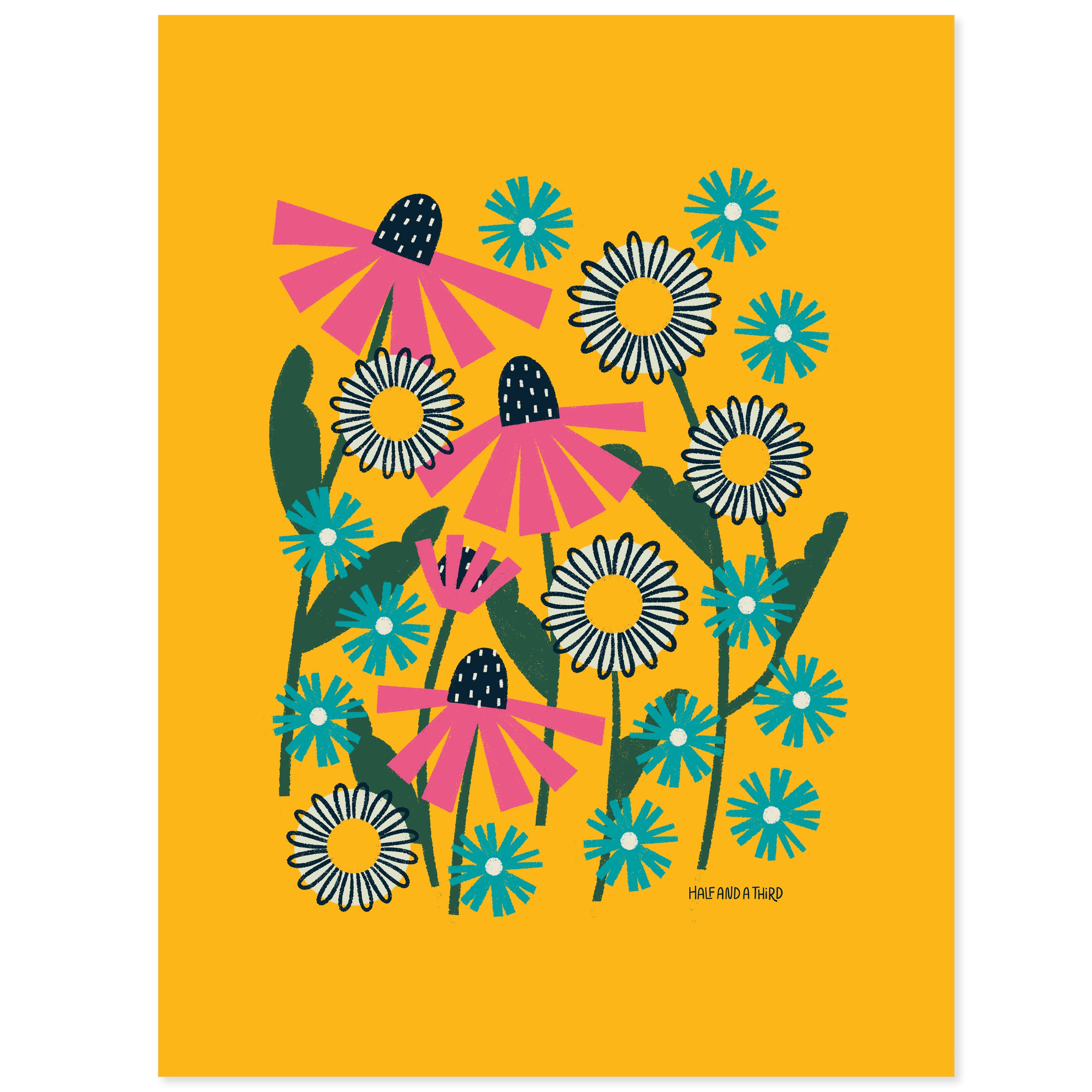 Coneflower, Daisy, Aster Yellow Print, Half and a Third, Katey Stafford