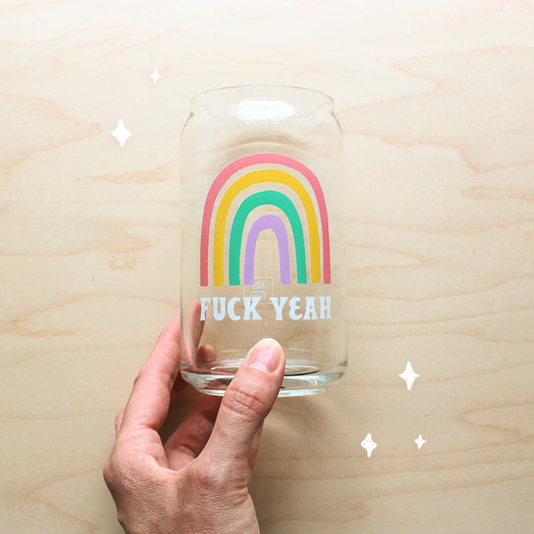 Rainbow Fuck Yeah Beer Can Glass